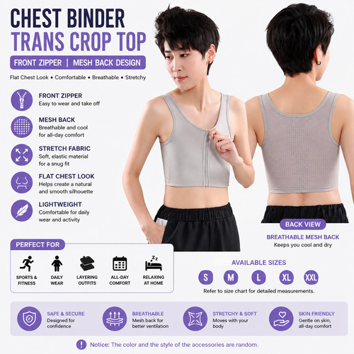 Chest binder vest front zipper - chest,