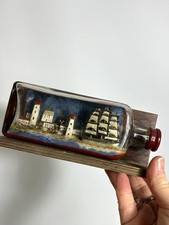 Vintage Ship In A Bottle / Galleon Ship And Harbour Scene In Bottle / 7”