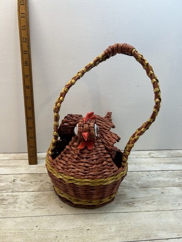 Vintage woven wicker chicken - woven,
