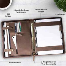 Handmade Leather Portfolio, Planner, Leather Padfolio for men, A4 Folder TAN