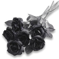 Black Faux Rose Artificial Roses Flowers Long Stem Gothic Wedding Home Décor