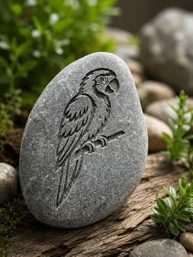 Engraved stones parrot and - engraved,