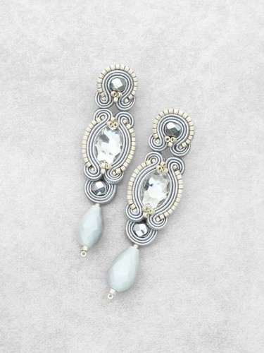 Handmade grey soutache dangle - grey,