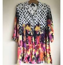 Pause Cafe Long Bright quirky blouse 40 Medium Button up 3/4 sleeves