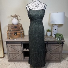 Vintage Cache 100% Silk Full Beaded Maxi Open Back Evening Gown Size XS Y2k 90's