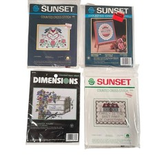 Lot of 4 Assorted Counted Cross Stitch Kits Welcome Lovebirds Family Floral