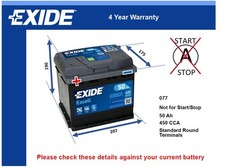 Battery fits AUSTIN MINI MK1, MK2 1.0 1.1 1.3 59 to 91 Exide 077 450A 50Ah New