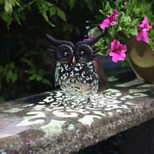 Cute Scroll Owl Light Up Solar Powered Silhouette Garden Ornament Great Gift !