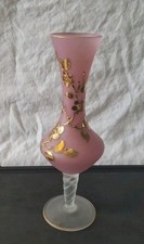 Antique Romantic Soliflora Opaline Pink Twisted Foot Vase White Opaque HT 25 cm