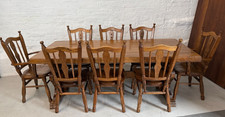 French Oak Farmhouse Dining Table + 8 Chairs | 6 Dining + 2 Carvers