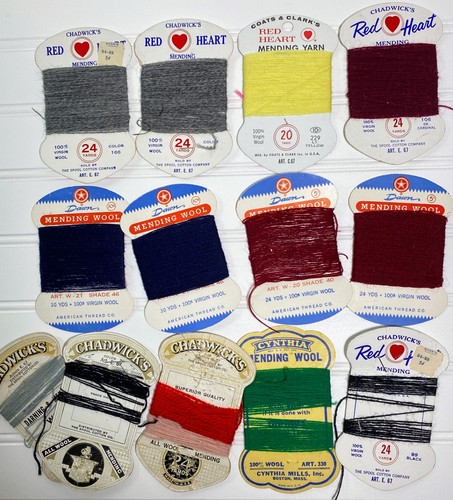 Vintage mending wool and yarn - mending,