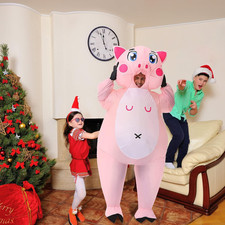 Inflatable Pink Pig Costume for Adult Blow up Suit Funny Halloween Party Fanc...