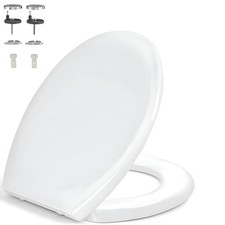 Soft Close Round Toilet Seat - White - Toilet Seat with Fixings Included -