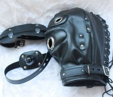 Bondage Mask Hood Head Harness Headgear with 5/10cm Mouth Gag Lock Gimp SM Slave