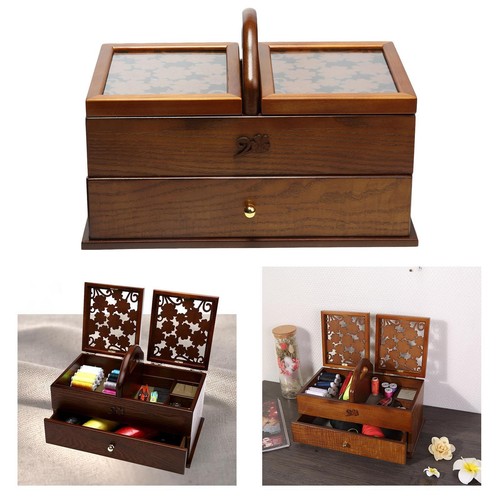 Carved wooden sewing basket - carved,