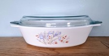 Vintage PYREX Blue Iris Oval Casserole Dish With Lid Superb Condition 