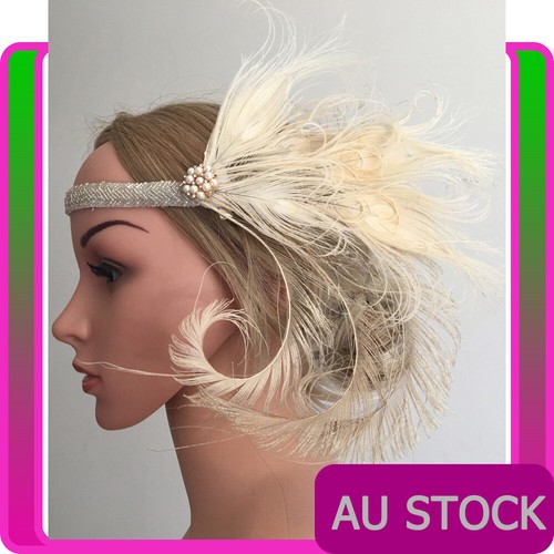 1920s headband cream - cream, feather