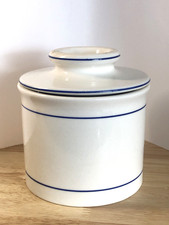 Norpro Pottery French Butter Keeper Bell, Stoneware Blue Stripe, 4" Tall