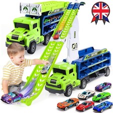 Transport Truck Toys Cars-Car Transporter Toy Foldable Race Track Truck for Kids