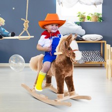 Kids Rocking Horse Wooden Plush Children Ride On Toy Rocker Nursery Baby Gift
