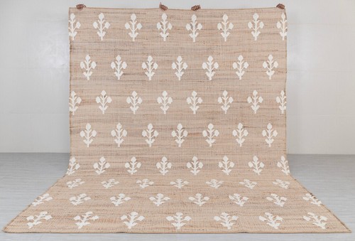 Ivory flower natural jute wool - ivory,