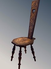 Edwardian Wooden Walnut Spinning Chair With Floral & Serpent Detailing H98cm