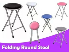 Folding Round Stool Metal Frame Portable Soft Padded Seat Space Saving Kitchen