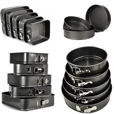 Square Round Cake Tins Baking Set of 5 Non Stick Bake Trays Wedding Tier UK