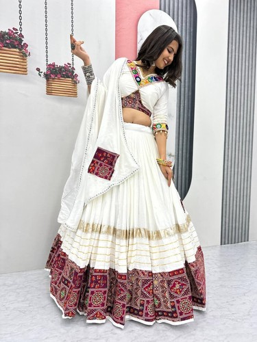 White cotton navratri lehenga - navratri,