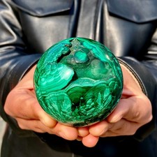 490G Rare Natural Malachite Quartz Hand Carved Sphere Crystal Healing