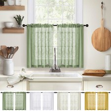Linen Kitchen Short Curtains Pair Sheer Valance Windows Tier Small Curtains Cafe