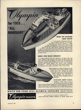 1955 PAPER AD Olympia Yachts Cabin Cruiser Runabout Boat Havoline Motor Oil
