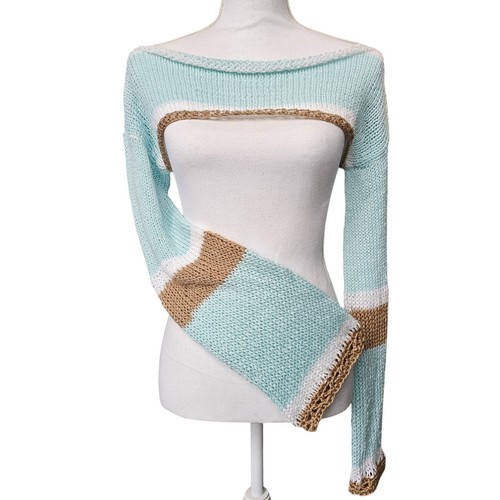 Handmade knit shrug - knit, blue