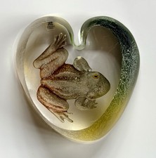 Original Mat Maleras Jonasson Glass Sculpture Frog and Water Lilly No 34221