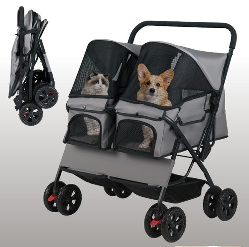 Double pet stroller foldable - double,