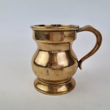 Antique 19thC Brass / Bell Metal Brass Gill Measure Tankard Loftus London 8cm