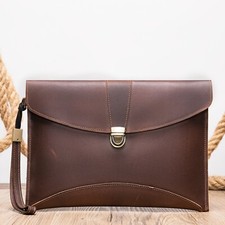 Men's Genuine Leather Clutch Bag Wrist Strap Travel Business Handbag