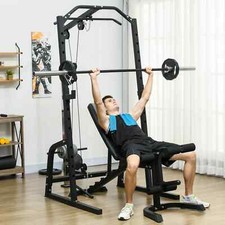 SPORTNOW Smith Machine Power Rack with Pull Up Bar, Lat Pull Down System