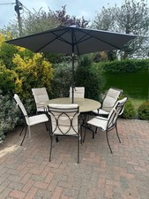 Neptune Dining Table 6 Chairs Parasol Cushions Garden Outdoor Furniture