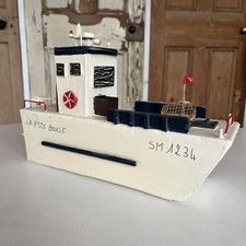 Vintage French Scratch Built Wooden Model Fishing Boat