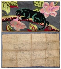 Vtg Herrschner "Jungle" Panther Leopard Hook Rug Burlap Canvas Only #4759