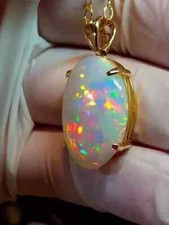 Natural Fire Opal 5Ct Oval Cut Women Solitaire Pendant 14K Yellow Gold Plated