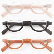 GAWK Retro HALF-MOON Semi-Rimless READING GLASSES & Pouch +1.0+1.5+2.00+2.50+3.0
