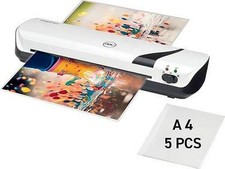 Laminator Machine Hot Cold Function Compact 4 Minute Warm Up 5 A4 Pouches White