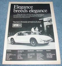 1970 Lotus Elan Plus 2S Vintage Ad "Elegance Breeds Elegance"