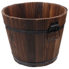  Wood Flower Pot Buckets Wooden with Handle Pots Outdoor Rustic Pail