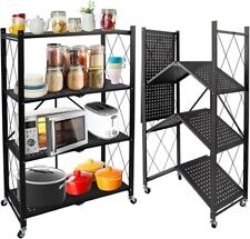 Heavy Duty 4 Tier Foldable Metal Rack Storage Shelving Unit With Wheels Kitchen
