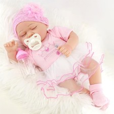 Reborn Baby Doll Girl Realistic Handmade Sleeping 17" Dummy & Bottle BiBi Doll
