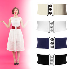 Women Classic Nurse Waist Belt Elasticated Wide Vintage Retro Stretch Waistband