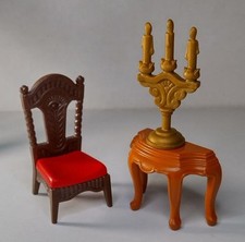 Playmobil   Preowned Victorian Dolls House Furniture Chair, Table & Candelabra